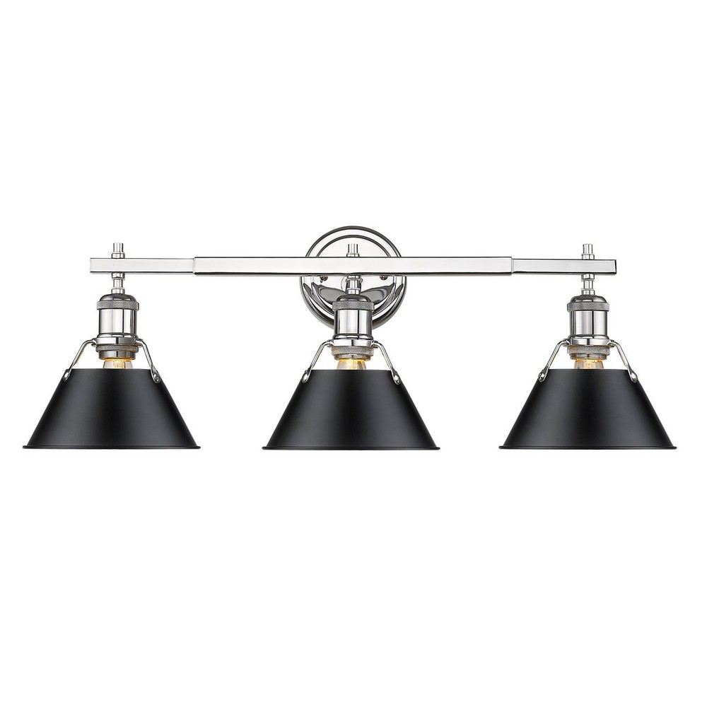 Golden Lighting-3306-BA3 CH-BLK-Orwell - 3 Light Bath Vanity in Vintage style - 10 Inches high by 24.25 Inches wide Chrome Matte Black Matte Black Finish